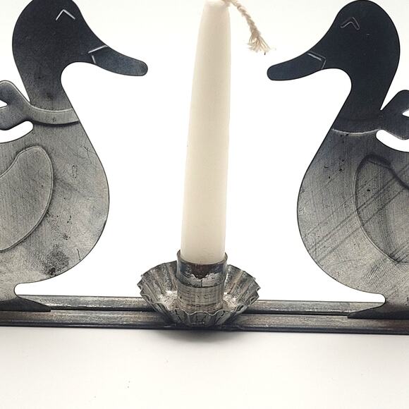 Tin Metal Duck Candle Holder Centerpiece Rustic Farmhouse Primitive Taper Stand - Picture 2 of 8